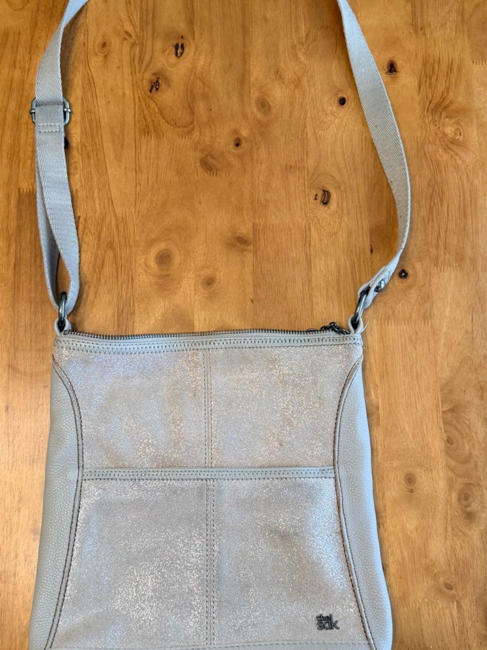 The Sak Lucia Sparkle Light Gray Cream Crossbody Bag